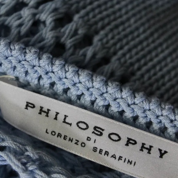 PHILOSOPHY DI LORENZO SERAFINI Blue Cotton Ruffle Cold Shoulder Sweater Size US2 - Picture 9 of 11